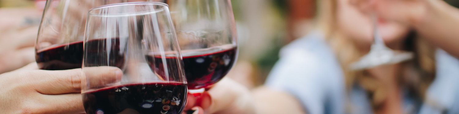 Four people toasting with glasses of wine