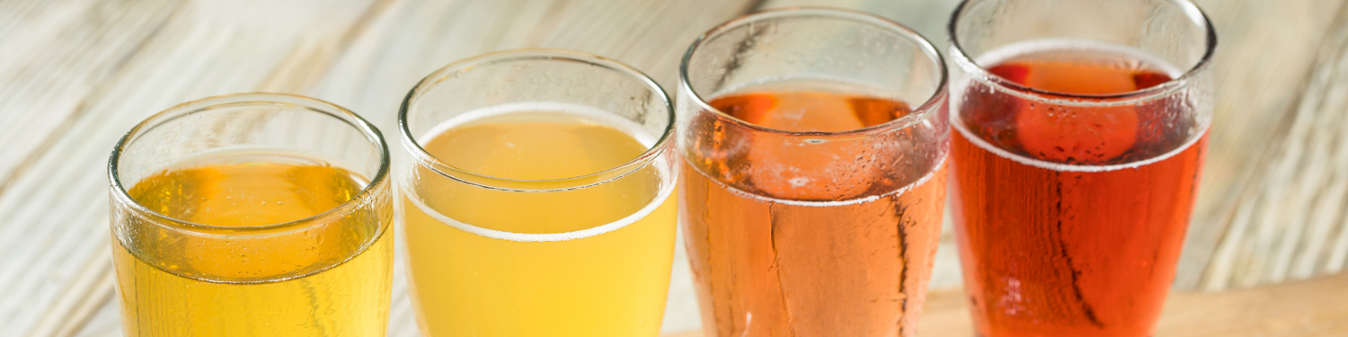 Four tasting glasses of cider