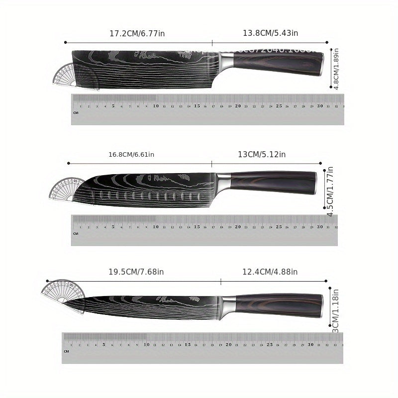 6pcs Japanese-Style Stainless Steel Chef Knife Set with Laser Pattern
