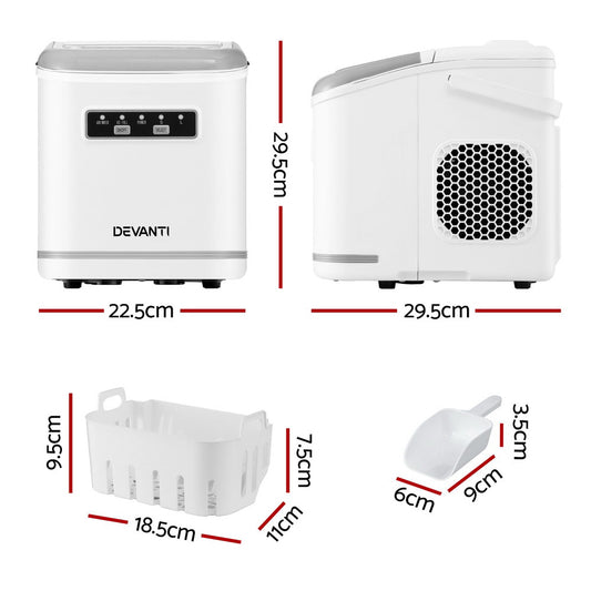 Devanti air purifier with dimensions labeled on a white background