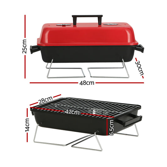 Grillz Charcoal BBQ Portable Grill - BBQ-SMOKER-BOX-RDBK