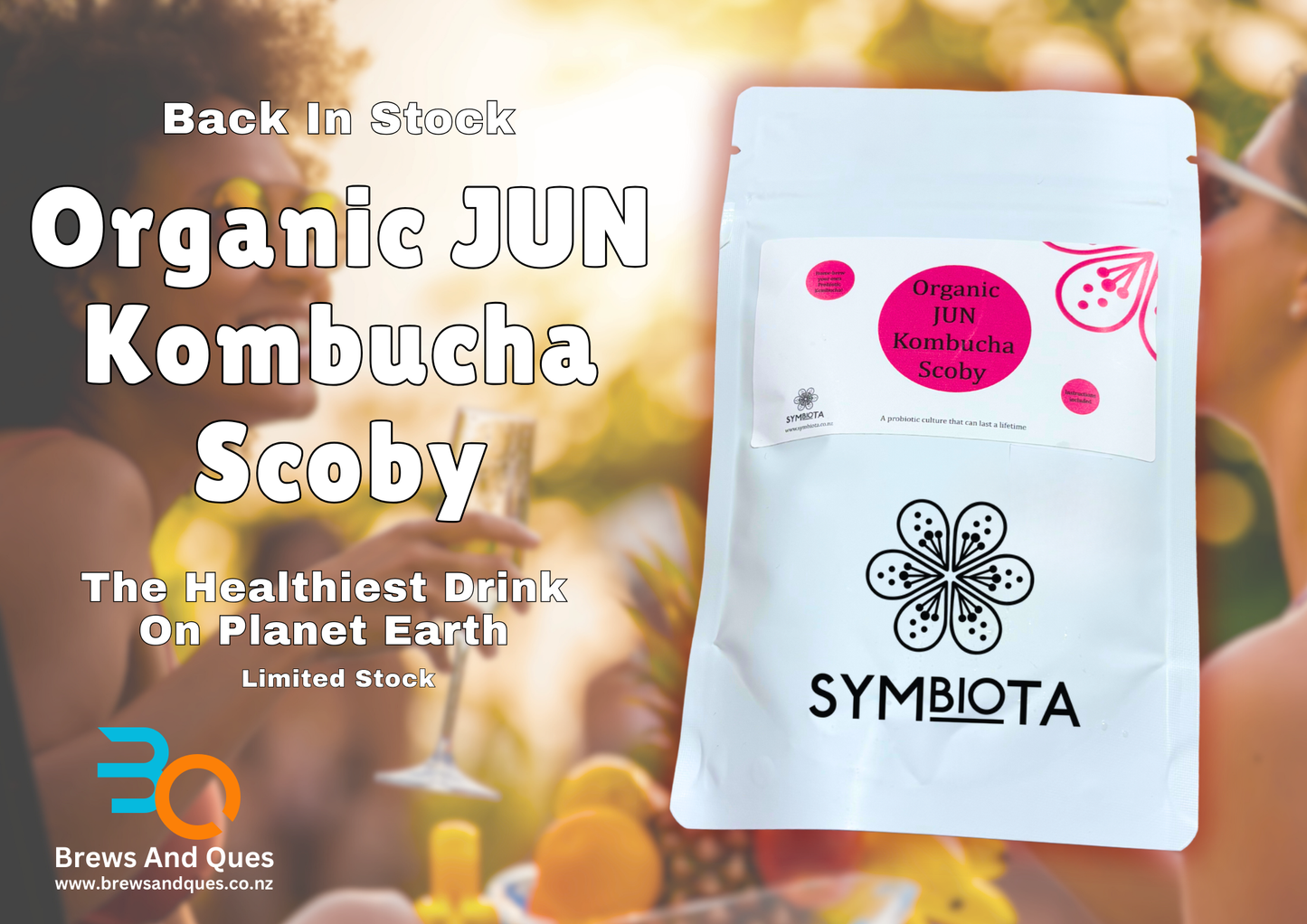 Symbiota Organic JUN Kombucha Scoby package with people in the background
