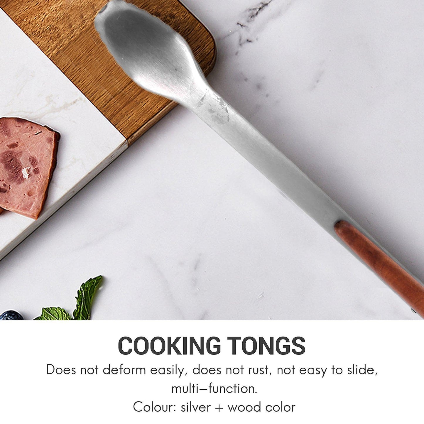Stainless Steel Tongs - 19.25 Inch With Wooden Handles