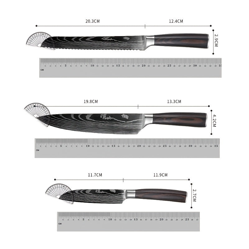 6pcs Japanese-Style Stainless Steel Chef Knife Set with Laser Pattern