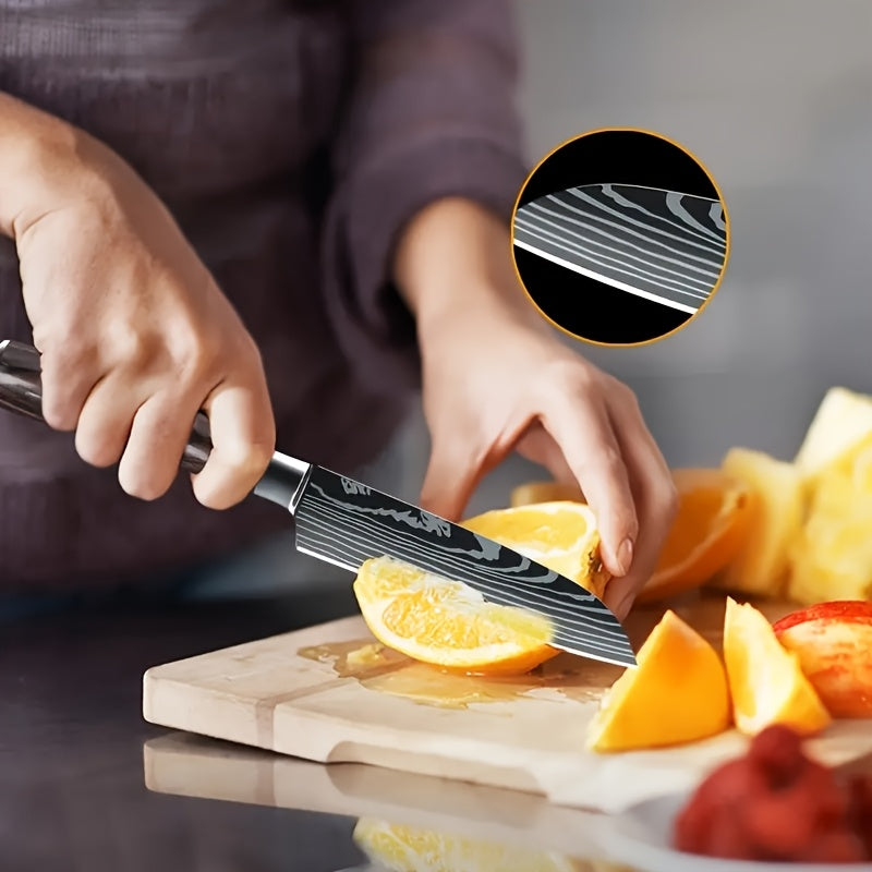 6pcs Japanese-Style Stainless Steel Chef Knife Set with Laser Pattern