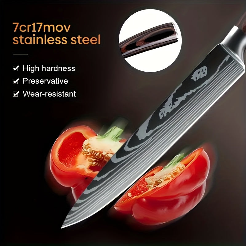 6pcs Japanese-Style Stainless Steel Chef Knife Set with Laser Pattern