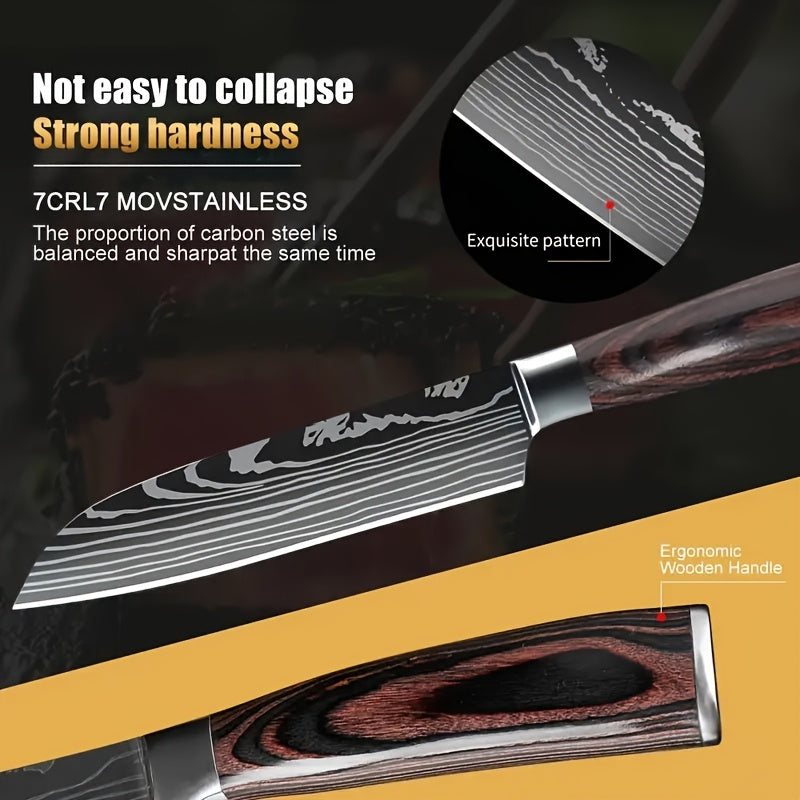 6pcs Japanese-Style Stainless Steel Chef Knife Set with Laser Pattern
