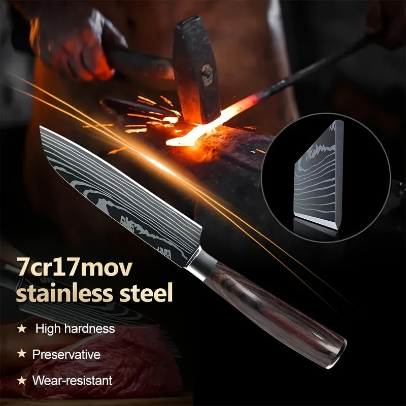 6pcs Japanese-Style Stainless Steel Chef Knife Set with Laser Pattern