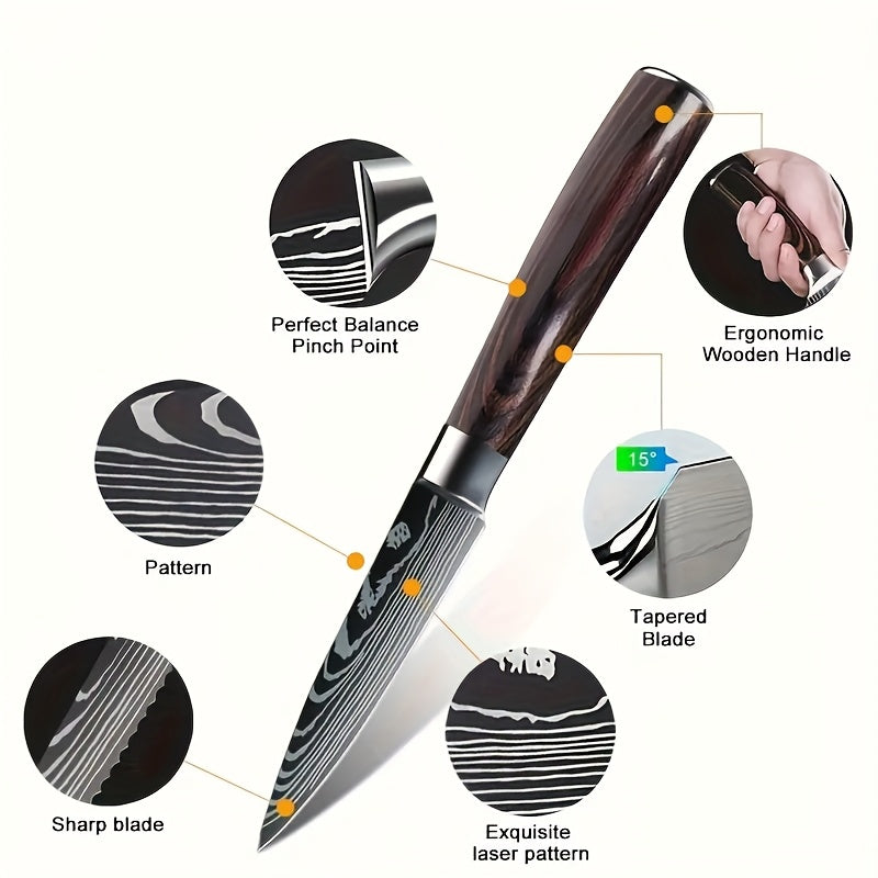 6pcs Japanese-Style Stainless Steel Chef Knife Set with Laser Pattern