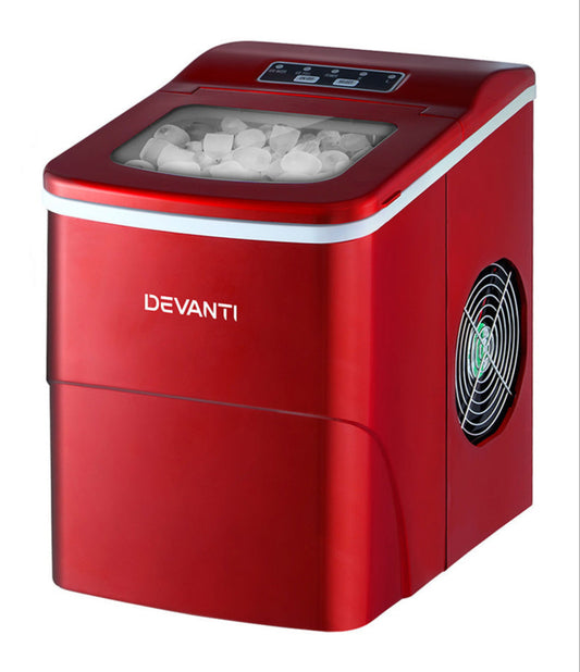 DEVANTi Portable Ice Cube Maker Machine 2L Home Bar Benchtop Easy Quick Red