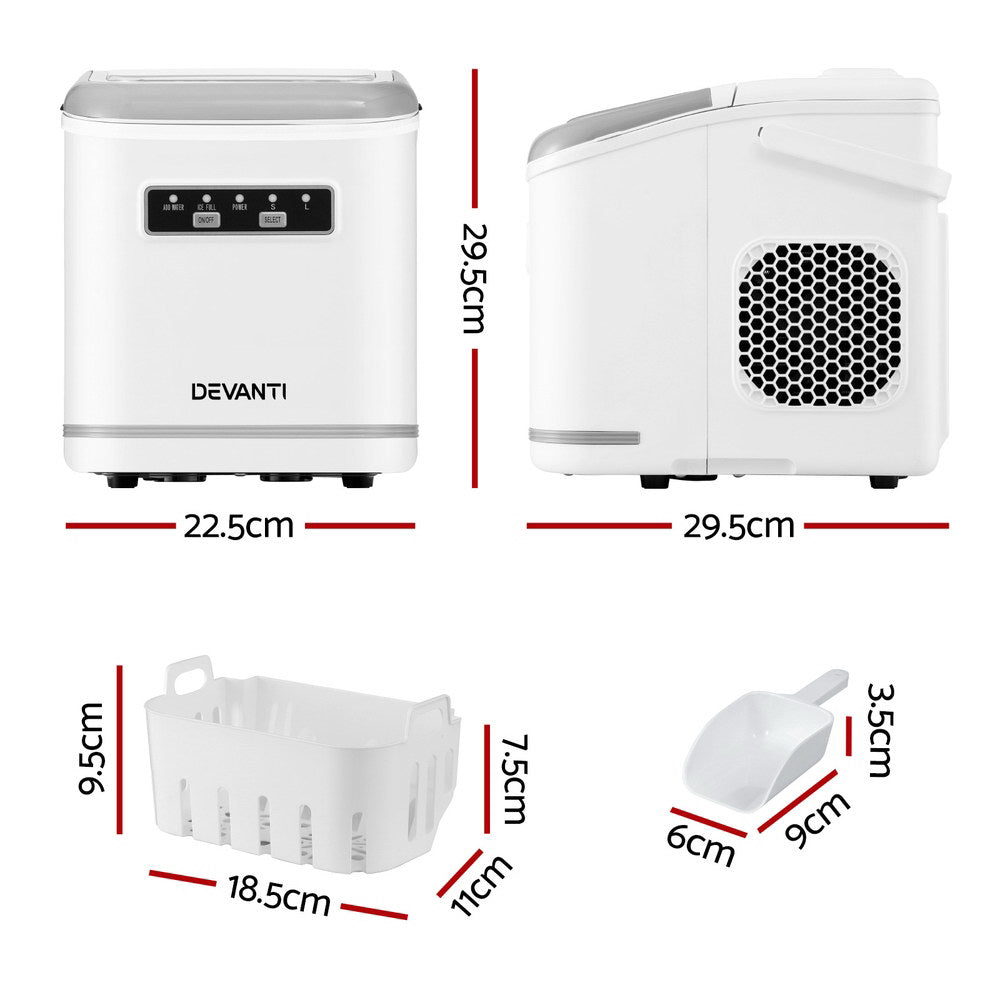 Devanti air purifier with dimensions labeled on a white background
