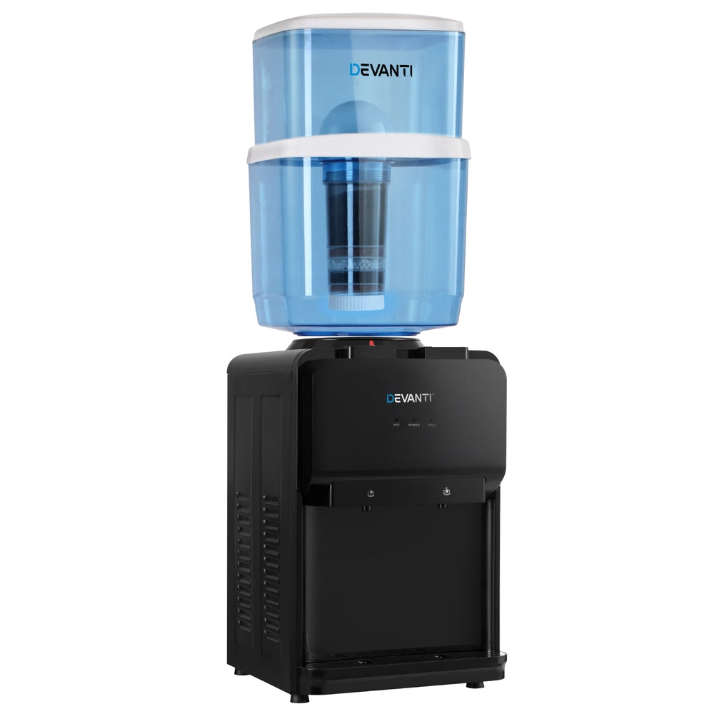 Devanti water cooler with blue water tank on a white background
