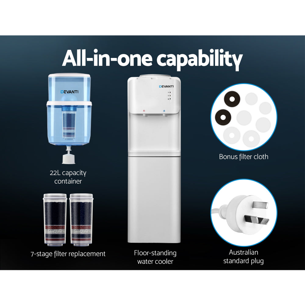Devanti water cooler with components on a dark background