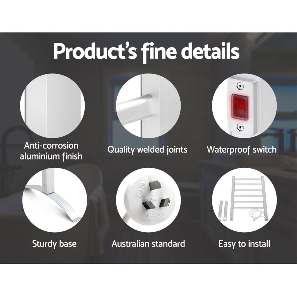 Devanti Electric Heated Towel Rail 6 Bars Freestanding 100W