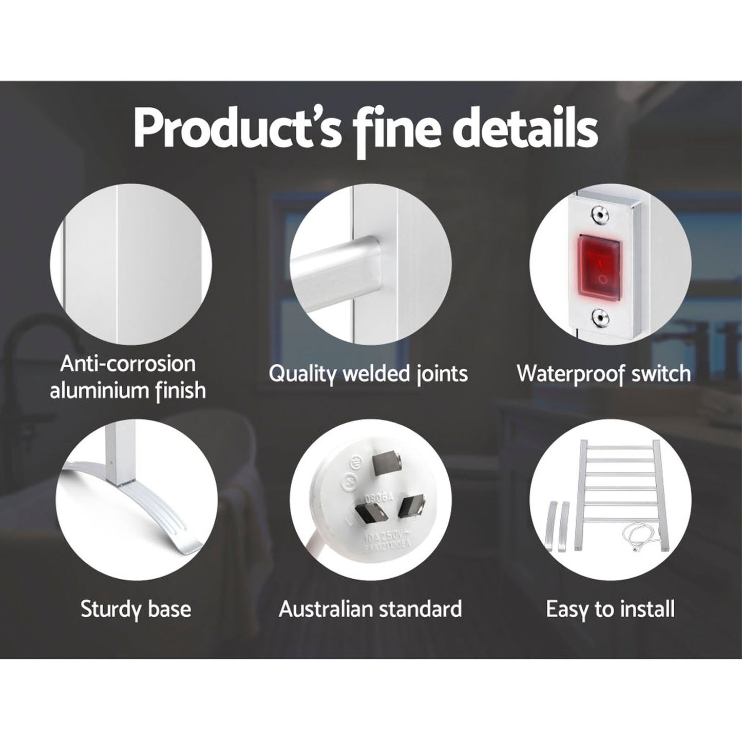 Devanti Electric Heated Towel Rail 6 Bars Freestanding 100W