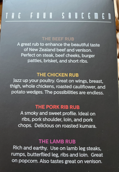 The Four Saucemen Rub Gift Box - Contains Our Multi Award Winning NZ Made Pork, Beef, Lamb And Chicken Rubs
